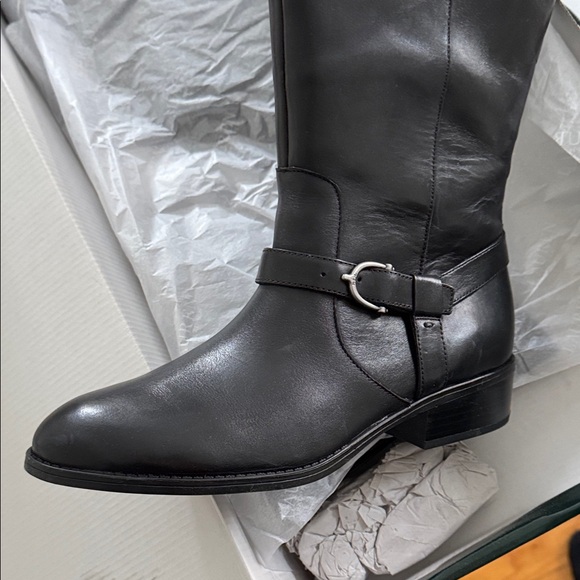 NWT Ralph Lauren Margarite Black Leather 1" Heel Riding Boots Size 9.5 wide calf - Picture 2 of 16